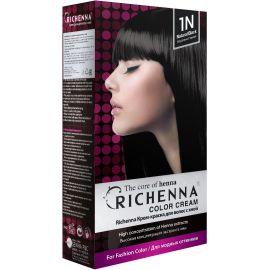 Richenna Крем-краска для волос с хной № 1N (Natural Black) (новая упаковка), Оттенок: 1N (Natural Black), фото 