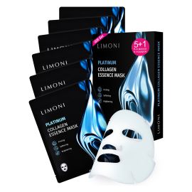 Restoring fabric masks Limoni Platinum Collagen Set with colloidal platinum and collagen, 6 pieces, Количество: 6 шт, image 