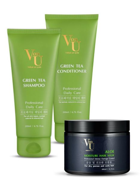 Набор VonU Green Tea + Mask (3 предмета, с маской Алоэ), image 