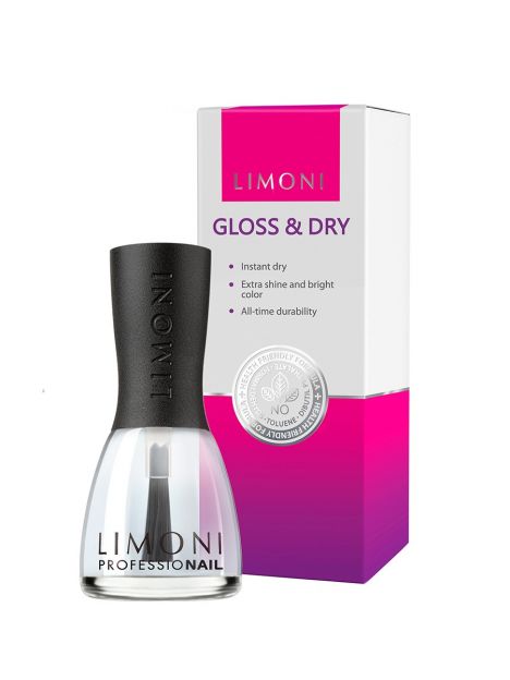 LIMONI Основа и покрытие Gloss & Dry Покрытие "Блеск + Сушка" 15 мл, фото 