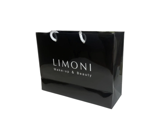 LIMONI Пакет 25*19*8,5 см. черный  бумажный с лентами, фото 
