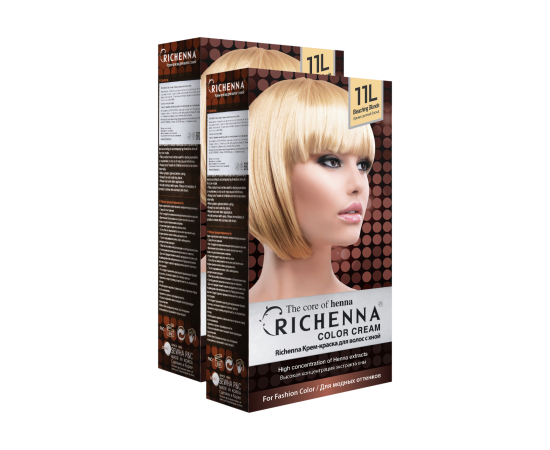 Richenna Крем-краска для волос с хной №11L (Bleaching Blonde)  Внимание! В набор входит 2 упаковки краски со сроком реализации 09/2025!, Оттенок: 11L (Bleaching Blonde), фото 