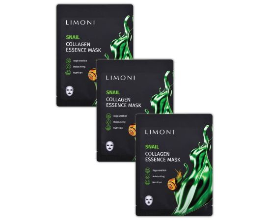 Limoni Snail Collagen Set regenerating tissue masks with snail secretion extract and collagen, 3 pcs, Количество: 3 шт, image 