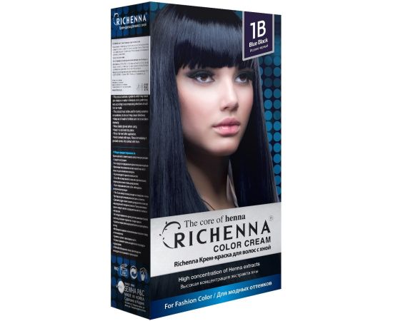 Richenna Крем-краска для волос с хной № 1B (Blue Black) ( новая упаковка), Оттенок: 1B (Blue Black), фото 