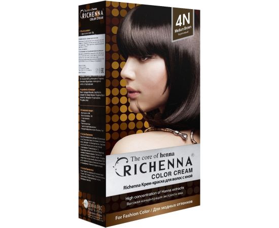 Richenna Крем-краска для волос с хной № 4N ( Brown) (новая упаковка), Оттенок: 4N ( Brown), фото 
