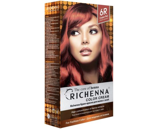 Richenna Крем-краска для волос с хной № 6R (Copper Red) (новая упаковка), Оттенок: 6R (Copper Red), фото 
