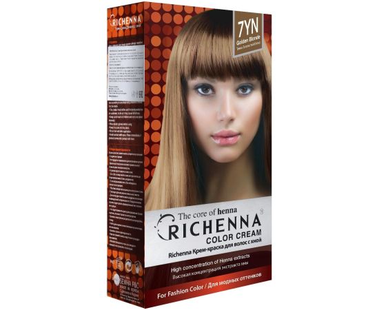 Richenna Крем-краска для волос с хной № 7YN (Golden Blonde) (новая упаковка), Оттенок: 7YN (Golden Blonde), фото 