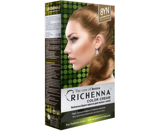 Richenna Крем-краска для волос с хной № 8YN (Light Golden Blonde) (новая упаковка), Оттенок: 8YN (Light Golden Blonde), фото 