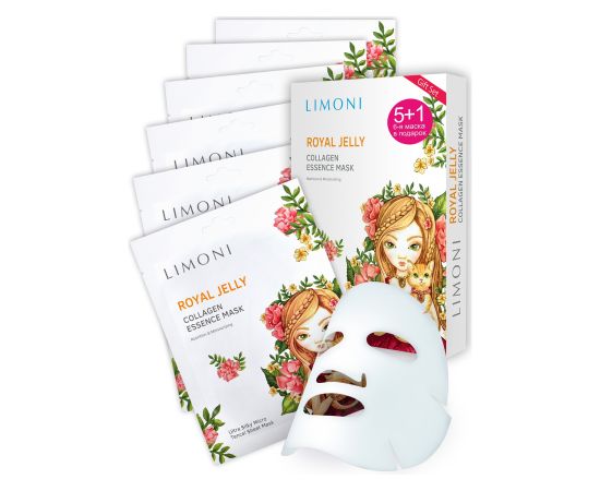Limoni Royal Jelly Collagen Set Nourishing Cloth Masks with Royal Jelly and Collagen, 6 pcs, Количество: 6 шт, image 