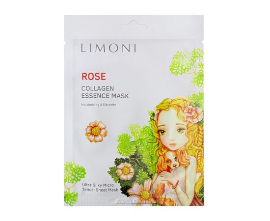 LIMONI Маска для лица успокаивающая с экстрактом розы и коллагеном Rose Collagen Essence Mask 25гр, фото 