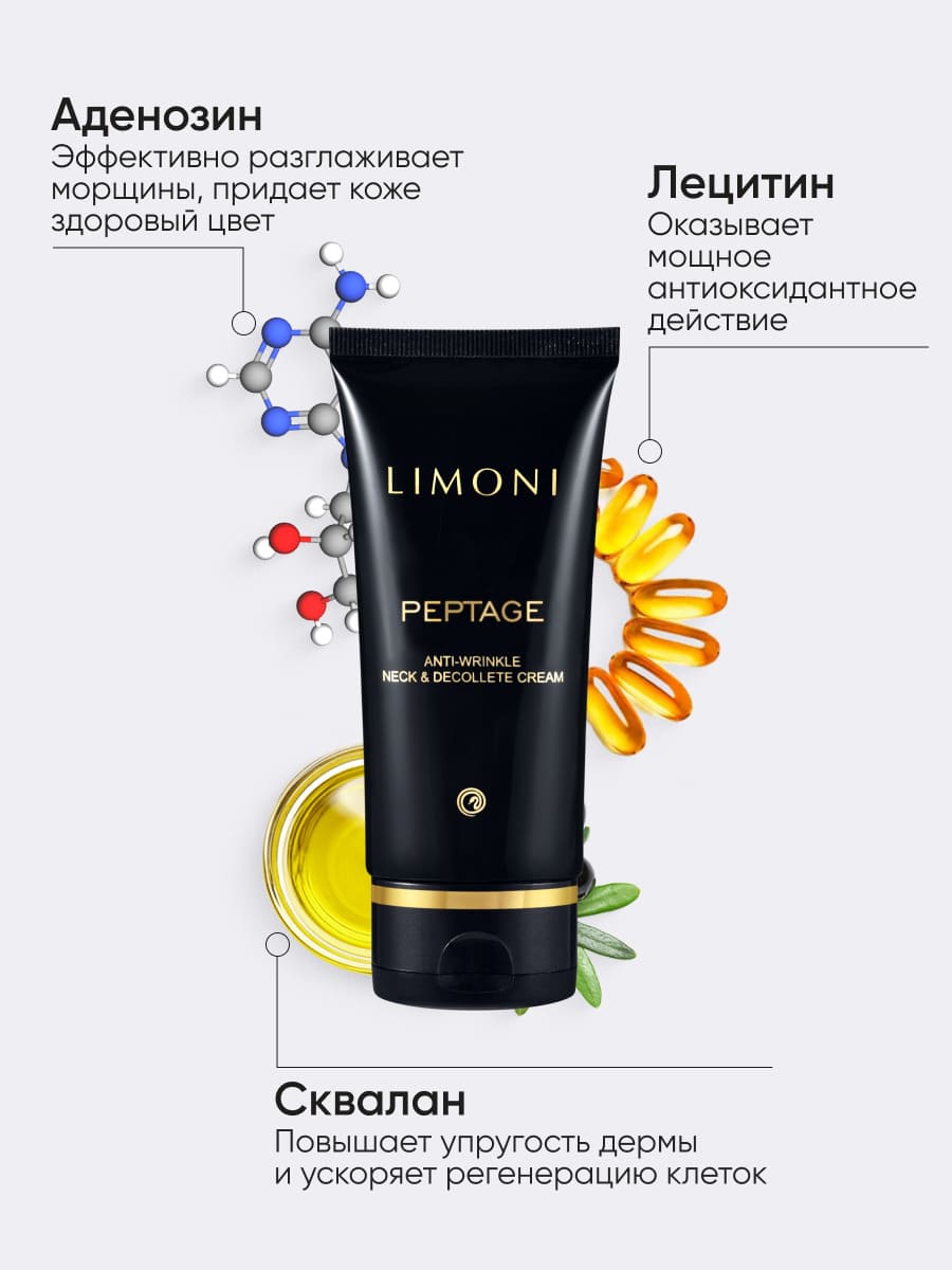 LIMONI Антивозрастной крем для шеи и декольте Peptage Anti-Wrinkle Neck&Decollete Cream 75ml