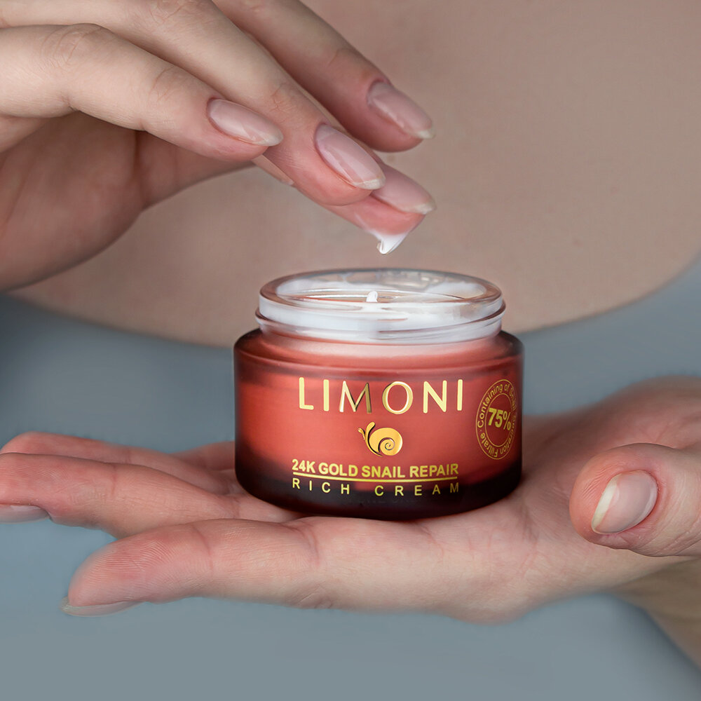 LIMONI Крем для лица с золотом и экстрактом слизи улитки 24K Gold Snail Repair Rich Cream 50ml