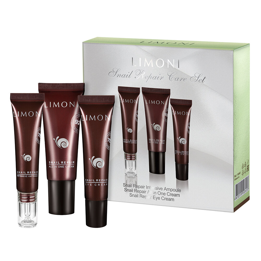 LIMONI Snail Repair Care Set (Набор All in One Cream 25ml+Eye Cream 15ml+Ampoule 15ml)***