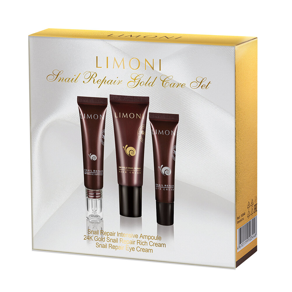 LIMONI Snail Repair Gold Care Set (Набор 24 Gold Cream 25ml+Eye Cream 15ml+Ampoule 15ml)***