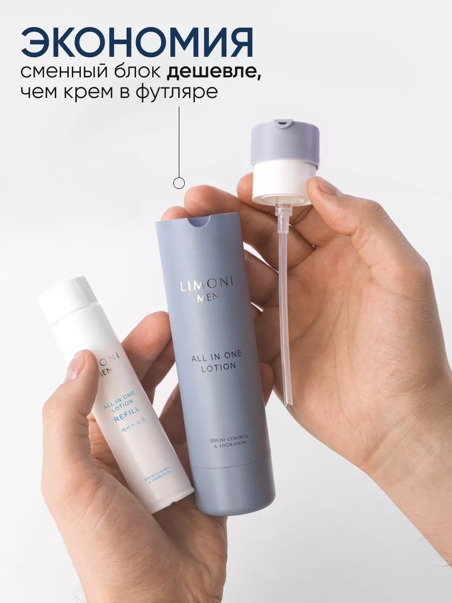 LIMONI MEN Мужской крем-лосьон для жирной кожи (Сменный блок) All In One No-Sebum Lotion Refill 50ml