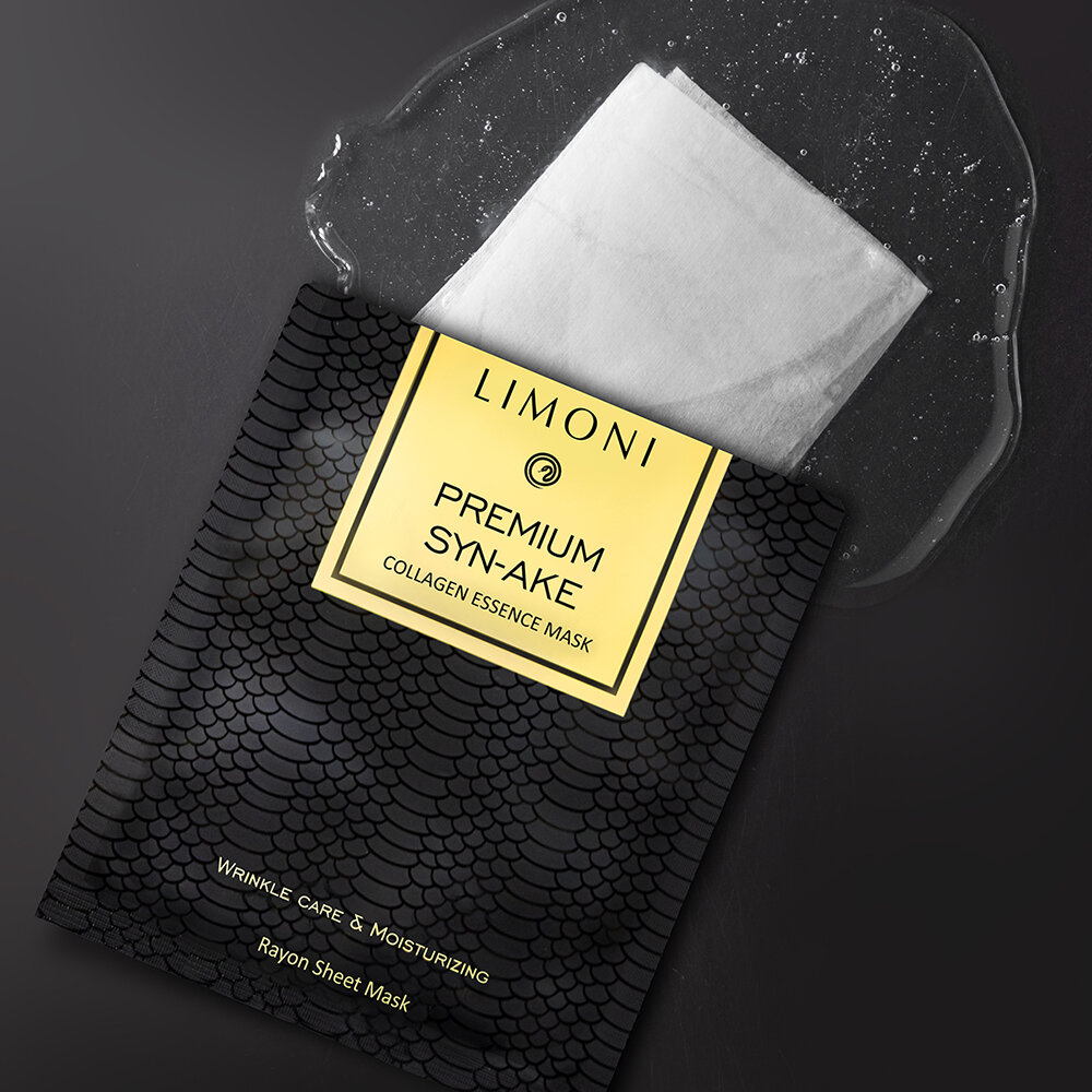 LIMONI Маска для лица с пептидом змеиного яда и коллагеном Premium Syn-Ake Сollagen Essence Mask 23г