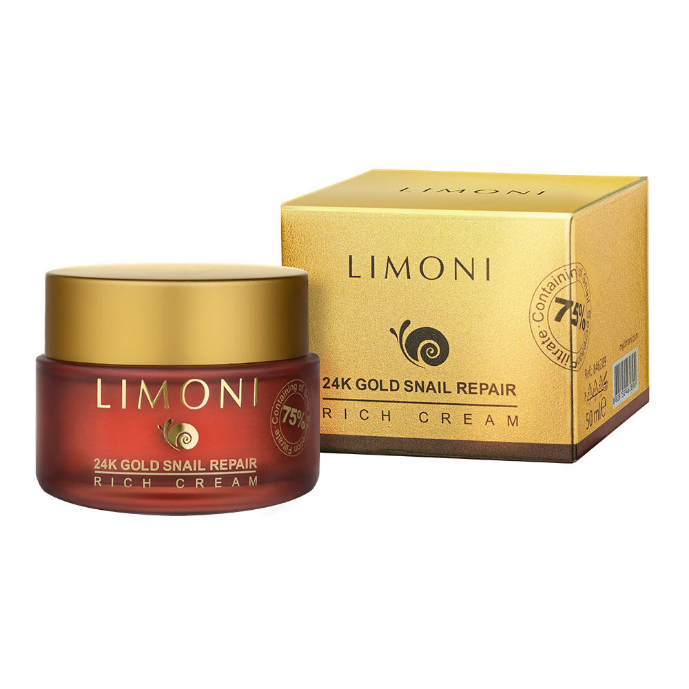 LIMONI Крем для лица с золотом и экстрактом слизи улитки 24K Gold Snail Repair Rich Cream 50ml