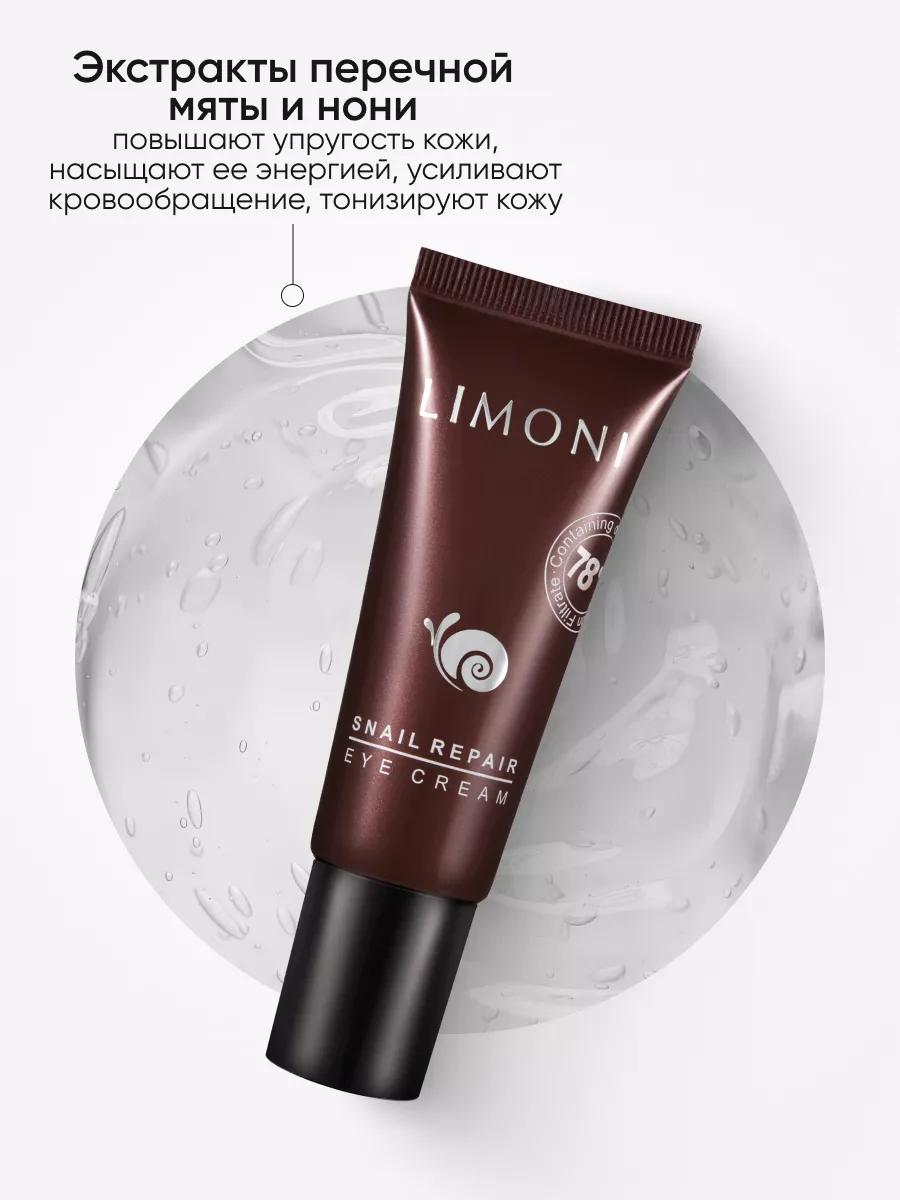LIMONI Крем для век с экстрактом слизи улитки Snail Repair Eye Cream  25ml
