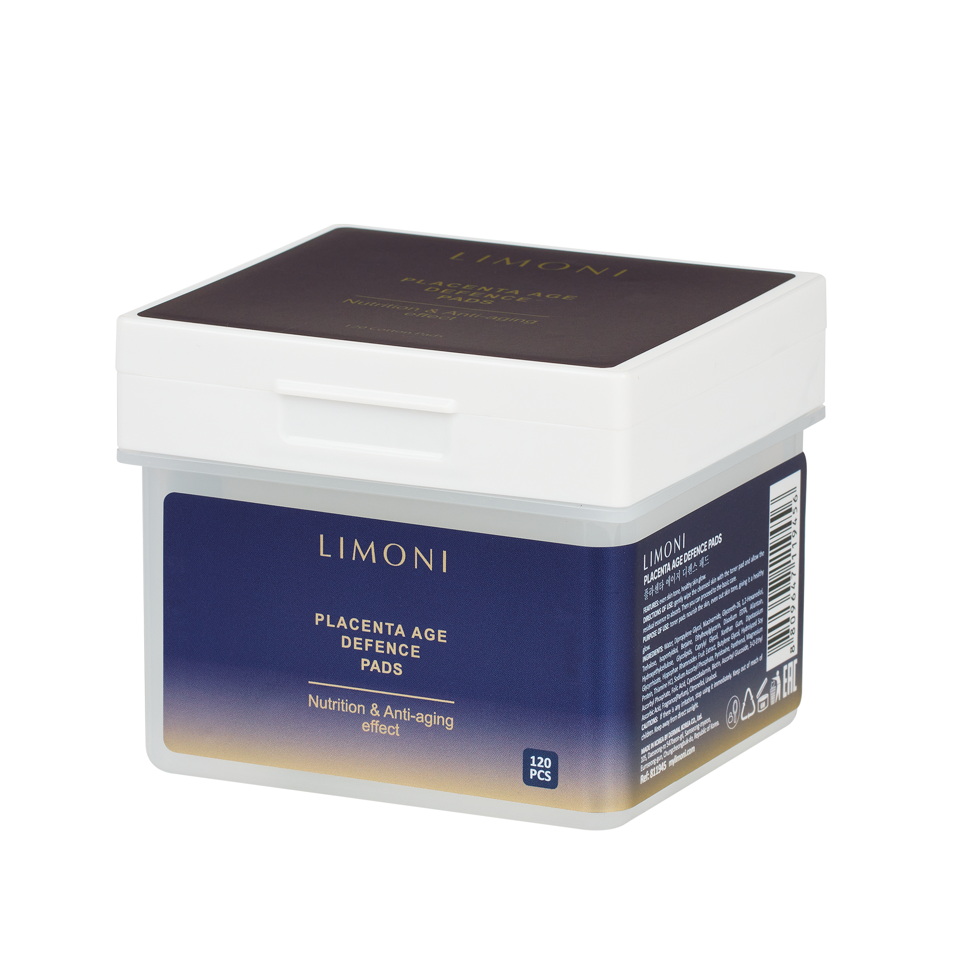 LIMONI Питательные тонер-пэды для лица с плацентой Placenta Age Defence Pads 120 pcs