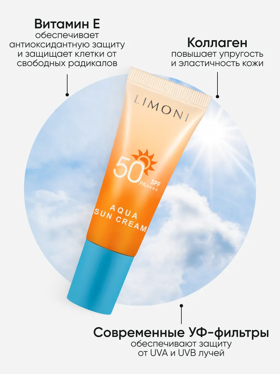 LIMONI Солнцезащитный крем SPF 50+РА++++ Aqua Sun Cream 25ml