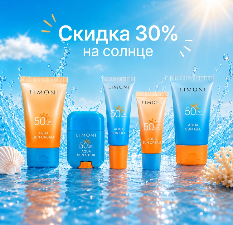 Скидка 30% на солнцезащитную серию AQUA SUN